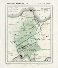 Mappa antica-PAESI BASSI-PIANTA DELLA CITTÀ-ZWAAG-OLANDA SETTENTRIONALE-Kuyper-Kuijper-1865