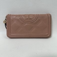 Tory Burch Flemming Soft Zip Pink Continental Leather Wallet