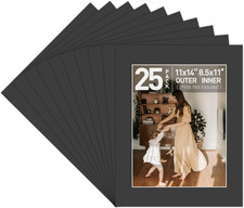 Golden State Art, Acid Free, Pack of 25 Black Pre-Cut 11X14 Picture Mat, for 8.5