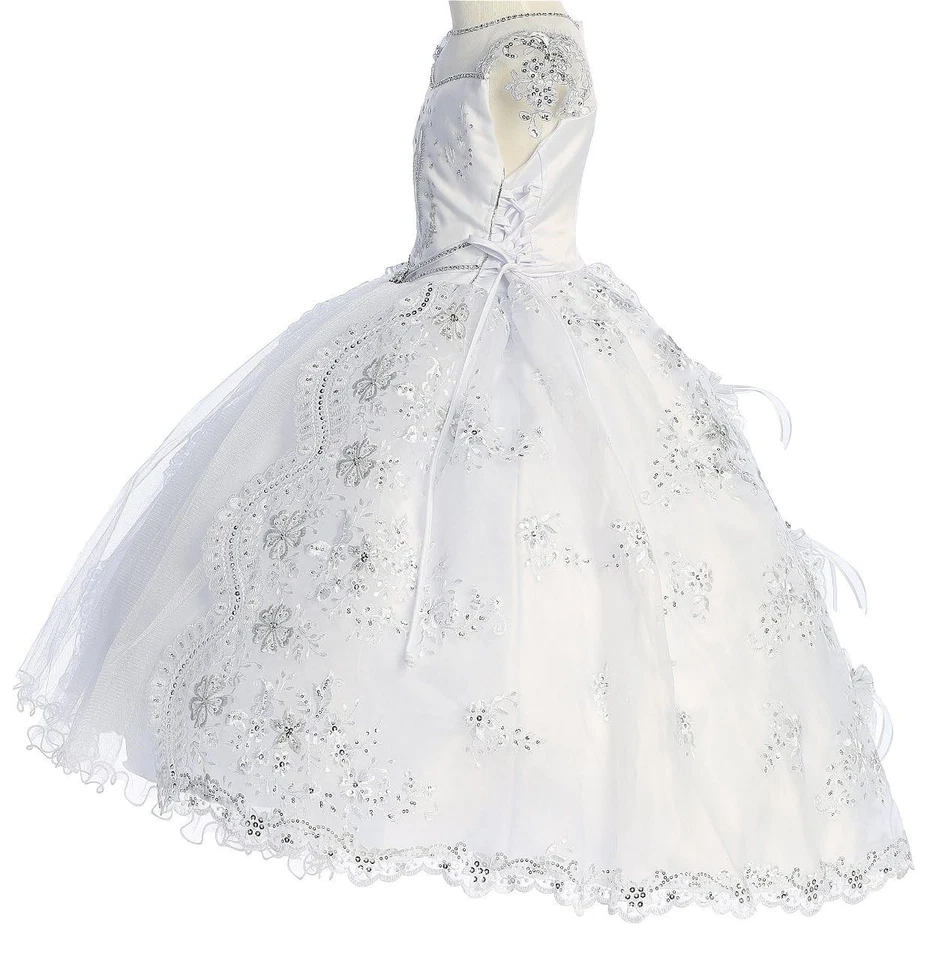 Virgen María Bordado Manga Gorra Tul Lentejuelas Boda Bebé Infantil Niña Bauti... Foto 3 de 4