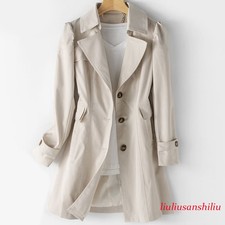 Trench Woman Single-Breasted Mid-Long Women Coat Trench Overcoat Khaki Female