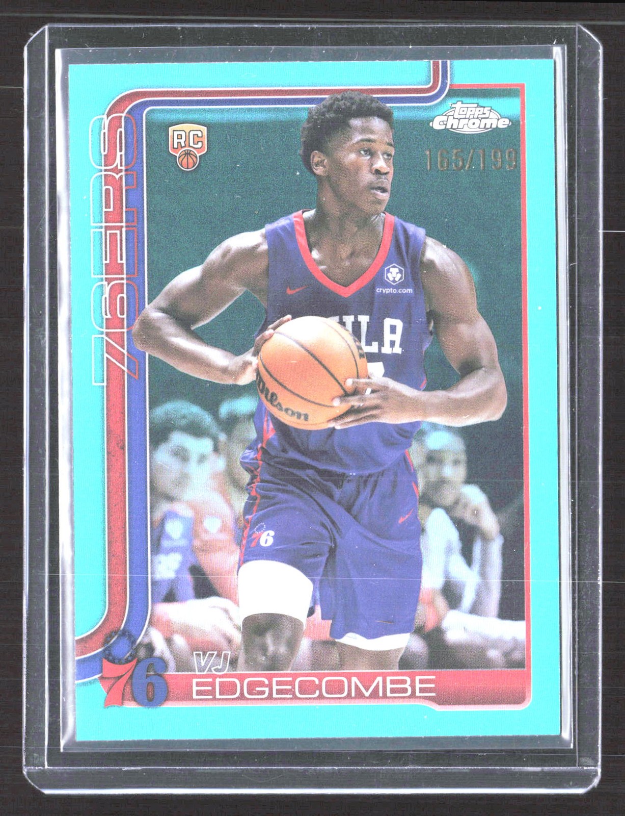 2025-26 Topps Chrome #253 VJ Edgecombe Aqua RayWave Refractor #/199