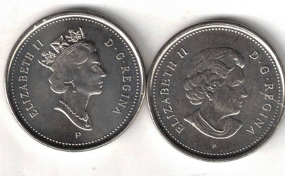 2003-P Canadian Brilliant Uncirculated OE+NE Elizabeth II 2X Five Cent Nickels!