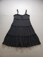 J Crew Women Babydoll Dress S Black Spaghetti Strap Tie Neck Ruffle Trim Casual
