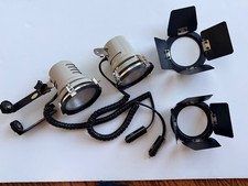 Vintage Coastar Quartz Lite 100W 12V Video Lights - Pair w/Barn Doors  Mounts