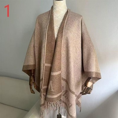 MAXMARA HILDE MERINO WOOL, JACQUARD WOOL PONCHO WOMEN'S SIZE F