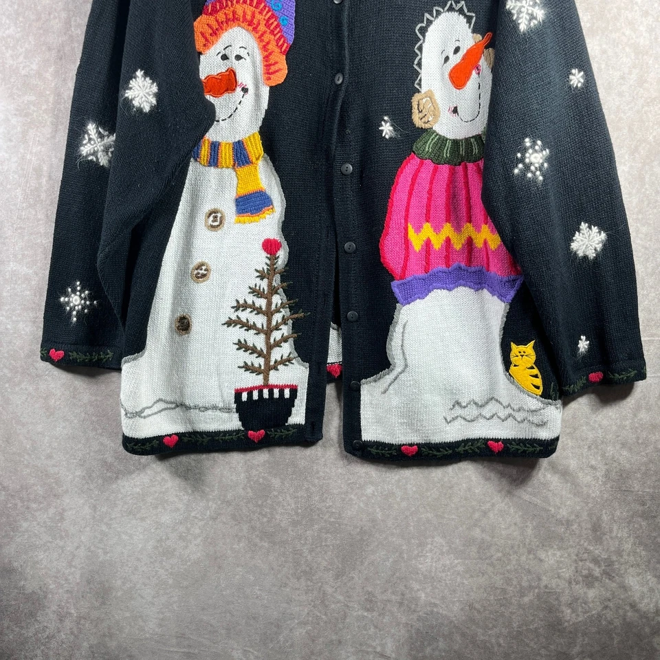 The Quacker Factory Cardigan Sweater Womens 3X Black Snowman Snowflakes Winter - Image 3 of 4