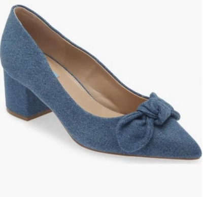 #ad Draper James Frances Bow Pump In Denim Women’s Size 9 Block Heel MSRP $130 $45.00