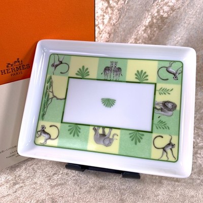 Hermes Paris Sushi Plate Change Tray Africa Green Porcelain Tableware with Case