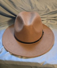 BROWN WESTERN WIDE BRIM FEDORA WOMENS COWGIRL HAT RODEO RANCH PINCH FRONT STYLE