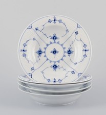 Royal Copenhagen Blue Fluted Plain. Set of five deep plates in porcelain.