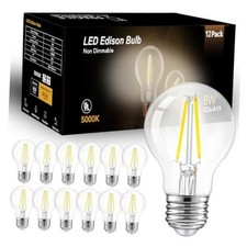 A19 Vintage LED Edison Bulbs, 60W Equivalent Light 12 Pack 5000k Daylight