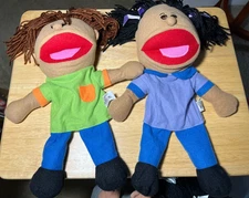 GIRL AND BOY HAND PUPPET LOT by ORIENTAL TRADING Co.  Mouth Moves Full Body