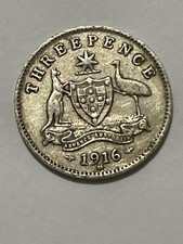 👀AUSTRALIAN 1916 THREEPENCE STERLING SILVER COIN KGV ANTIQUE 👀