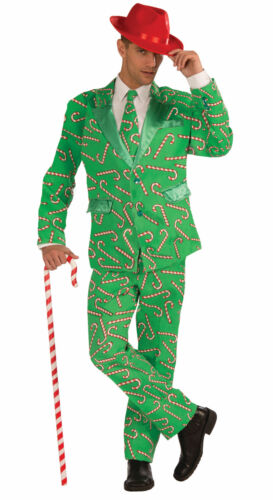 Adult Men's Candy Cane Suit and Tie Christmas Costume - Picture 1 of 2