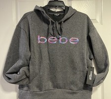 Womens BeBe Sport Cropped/Hoodie Sweatshirt-Gray w/Rainbow Front Logo Size M