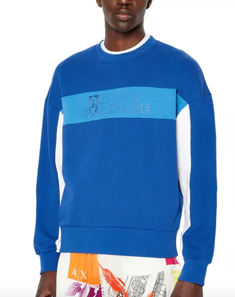 Мужская флисовая толстовка AX Armani Exchange из кусочков с цветным принтом и логотипом 11690₽