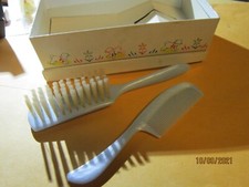 DUPONT Nylon IN BOX Blue BRUSH COMB Baby set painted flowers Vintage