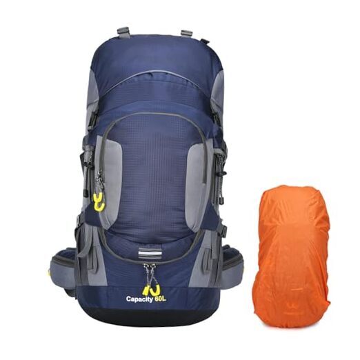 60L Waterproof Hiking Backpack for Men - Durable Lightweight Camping Pack in Blue