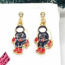 Cute Blue Enamel Astronaut Girl Fashion Women Stand Jewelry Earrings Gift