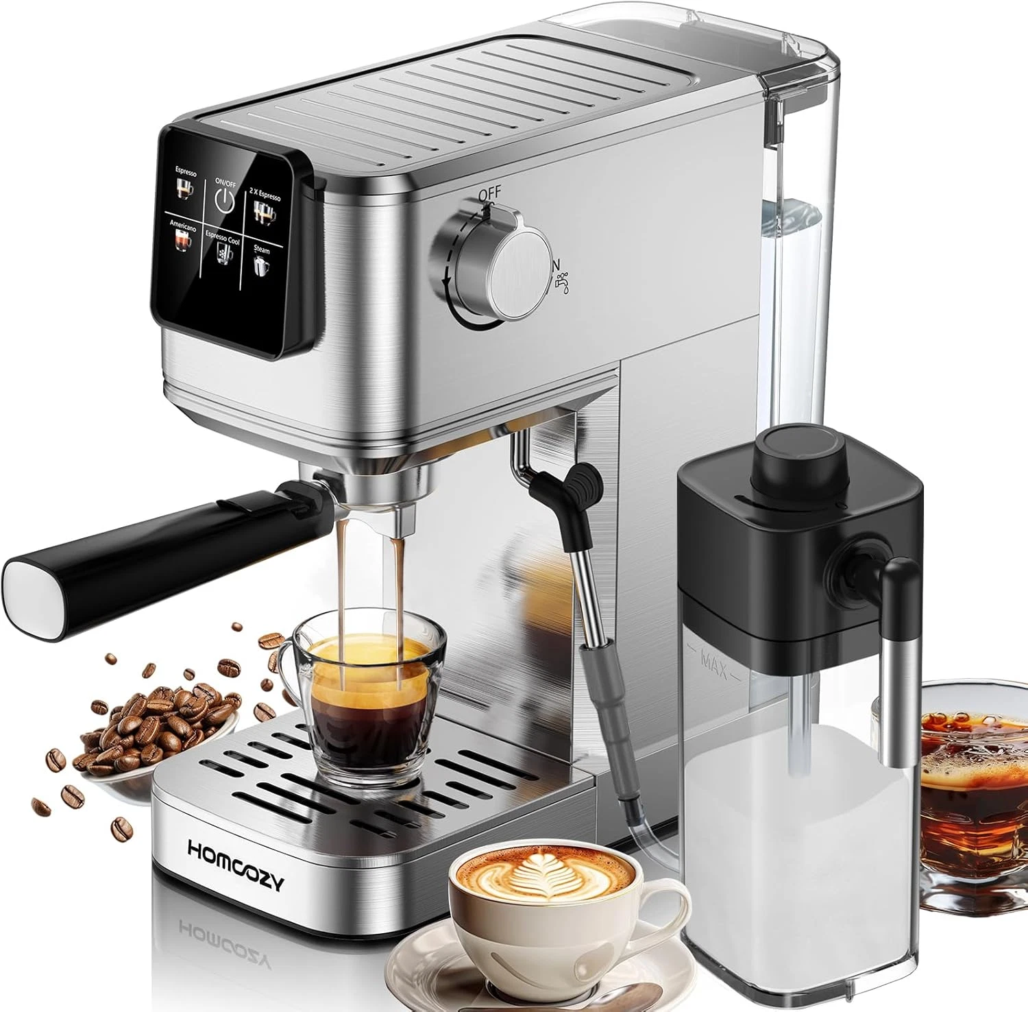 20 Bar Espresso Machine with Cold Brew, Touch Screen & Milk Tank, Stainless Stee
