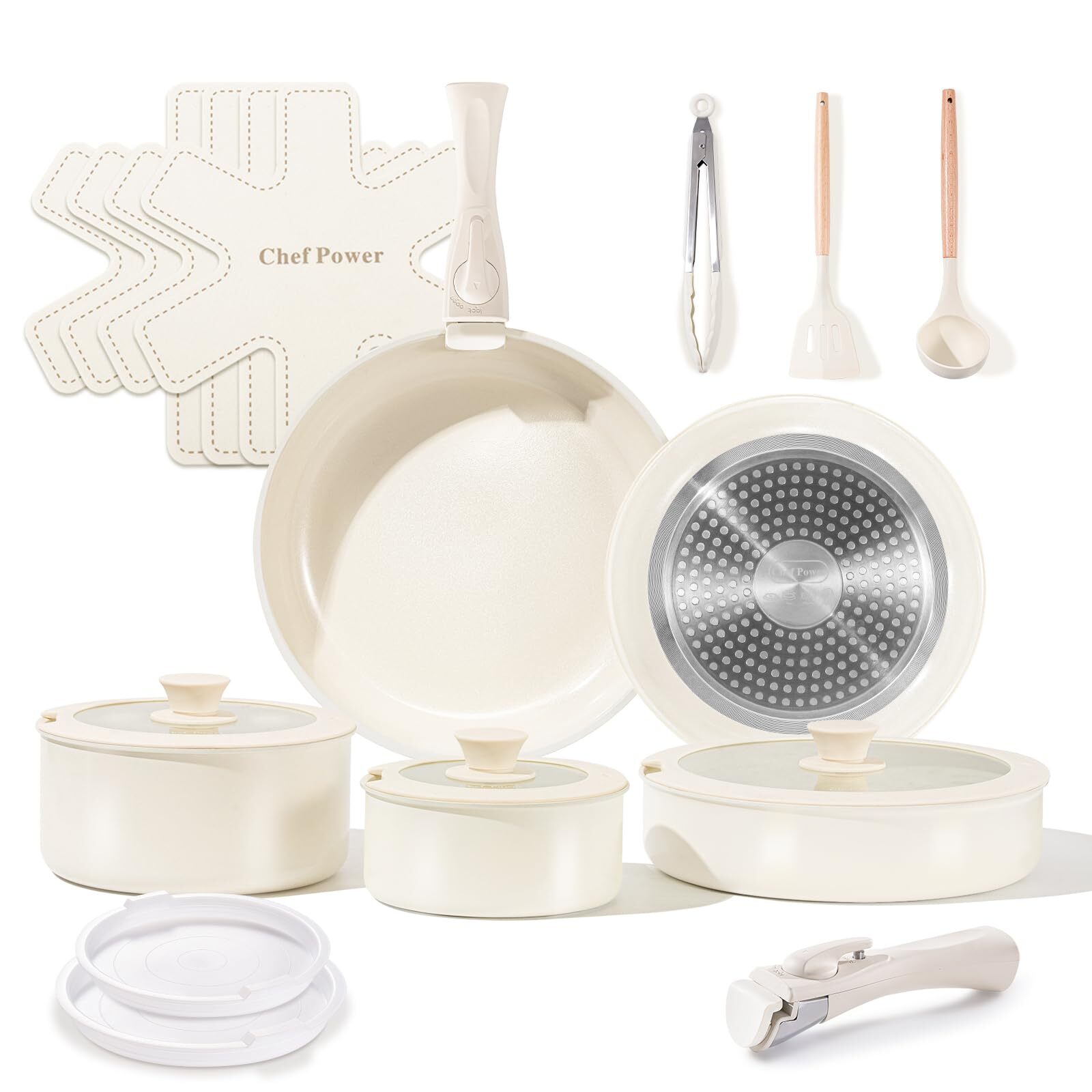 Non Toxic Ceramic Cookware Set with Detachable Handles & Healthy Nonstick Coating