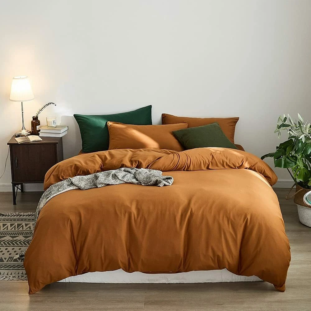 Pumpkin Caramel Duvet Cover Rust Color Comforter Cover Queen Size Jersey Knit Mi