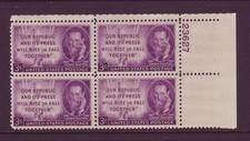 #946 JOSEPH PULITZER. MINT PLATE BLOCK. F-VF NH! 