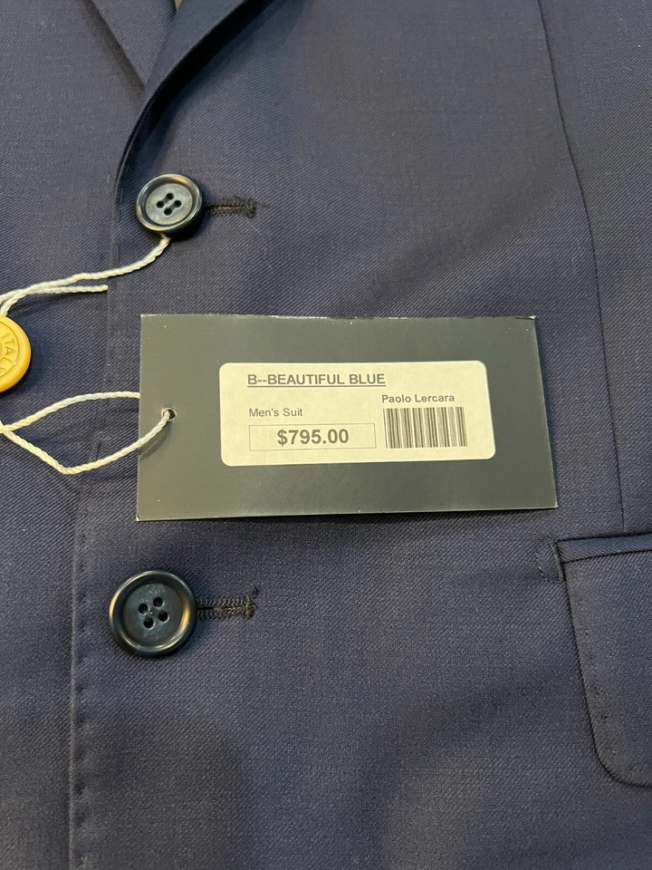 Traje de diseñador Paolo Lercara 2 piezas azul Super 150s para hombre NUEVO PRECIO DE VENTA SUGERIDO POR EL FABRICANTE $795 talla 38S/32S Foto 3 de 4