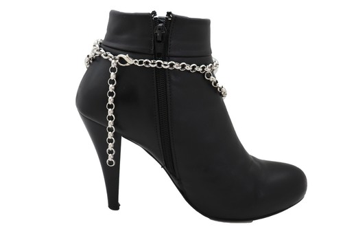 Women Silver Metal Boot Chain Bracelet Shoe Multicolor Beads Charm Disco 80's - Picture 11 of 12