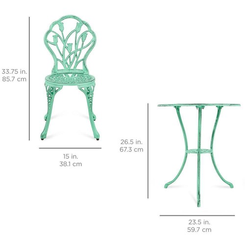 Best Choice Products Bistro Set 3-Piece Metal Cast Aluminum Antique Finish Teal - Picture 2 of 2