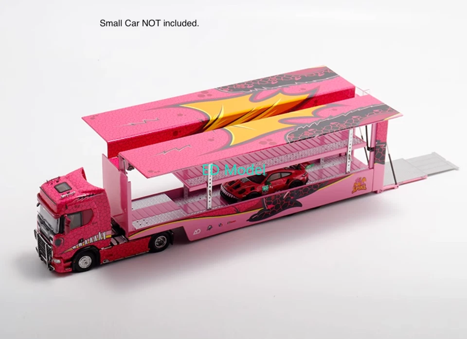 Coche de metal fundido a presión modelo camión cerrado doble cubierta Scania S730 rosa BN 1:64 Foto 3 de 4