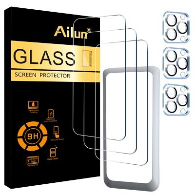 Ailun 3 Pack Screen Protector for iPhone 15 Pro Max [6.7 inch] + 3 Pack Camer...