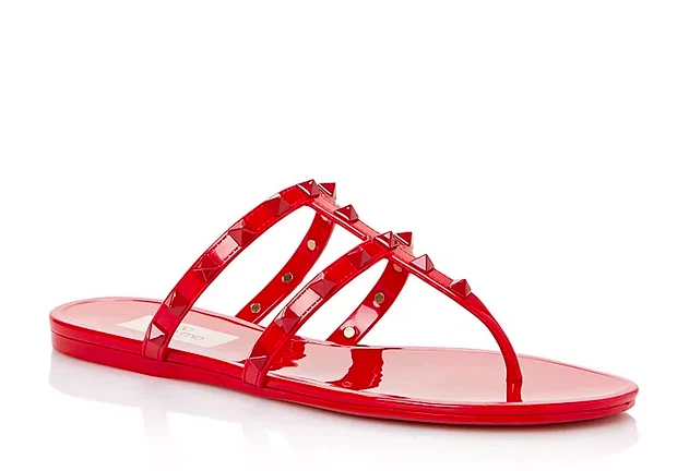Valentino — Valentino Garavani Women Rockstud PVC Jelly Thong Slide Sandals, Red, Sz 37 NIB!