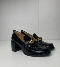 Tory Burch Jessa Black 90s Chunky Style Horse Bit Equestrian Loafer Pumps SZ 8