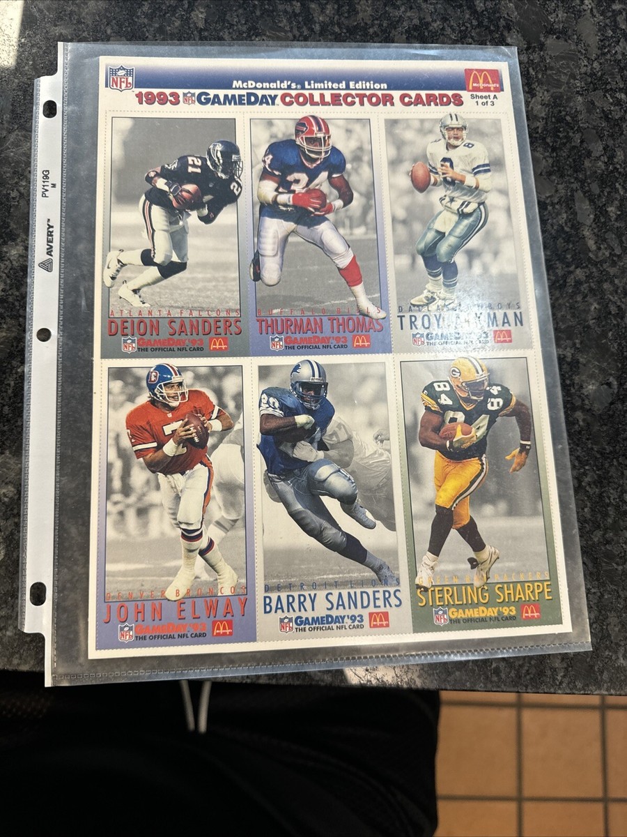 (2) 1993 McDonald's Limited Edition NFL GameDay Collector Cards Sheets (2) 1993 McDonald's Limited Edition NFL GameDay Collector Cards Sheets