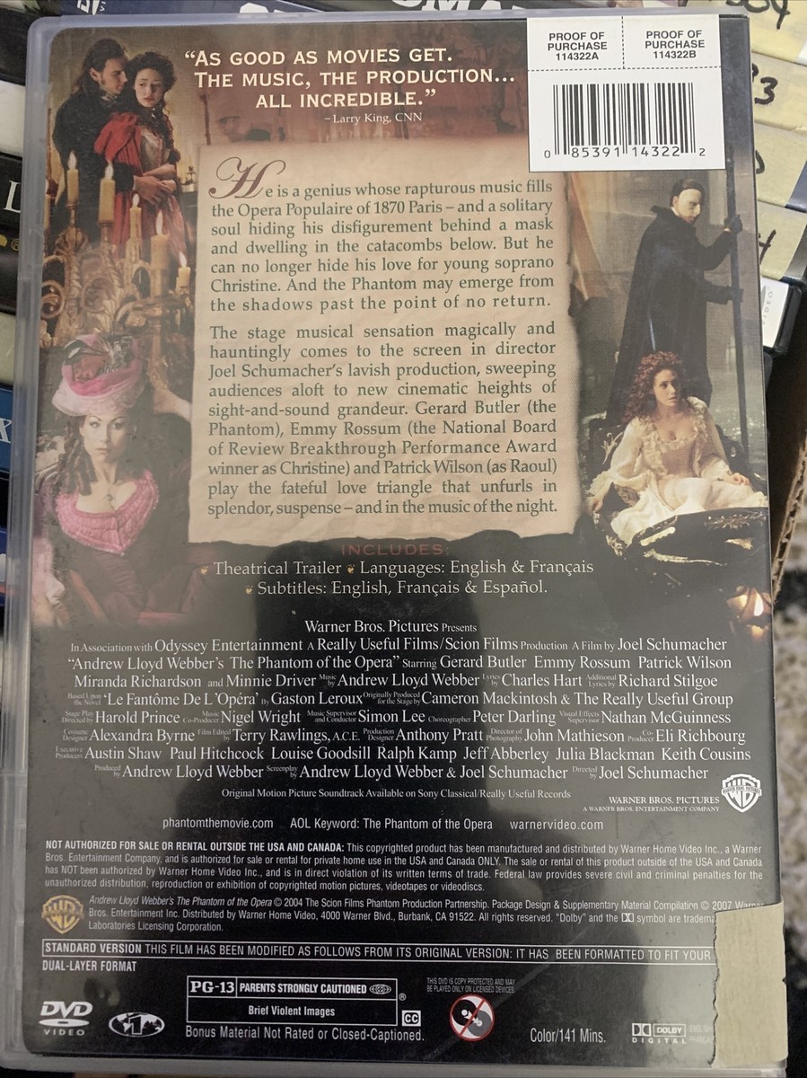 THE PHANTOM OF THE OPERA / ANDREW LLOYD WEBBER'S (thin case dvd