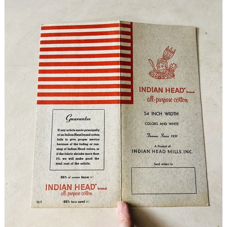 Folleto de muestra de color Indian Head Mills 1956 vintage algodón multiusos Foto 4 de 4