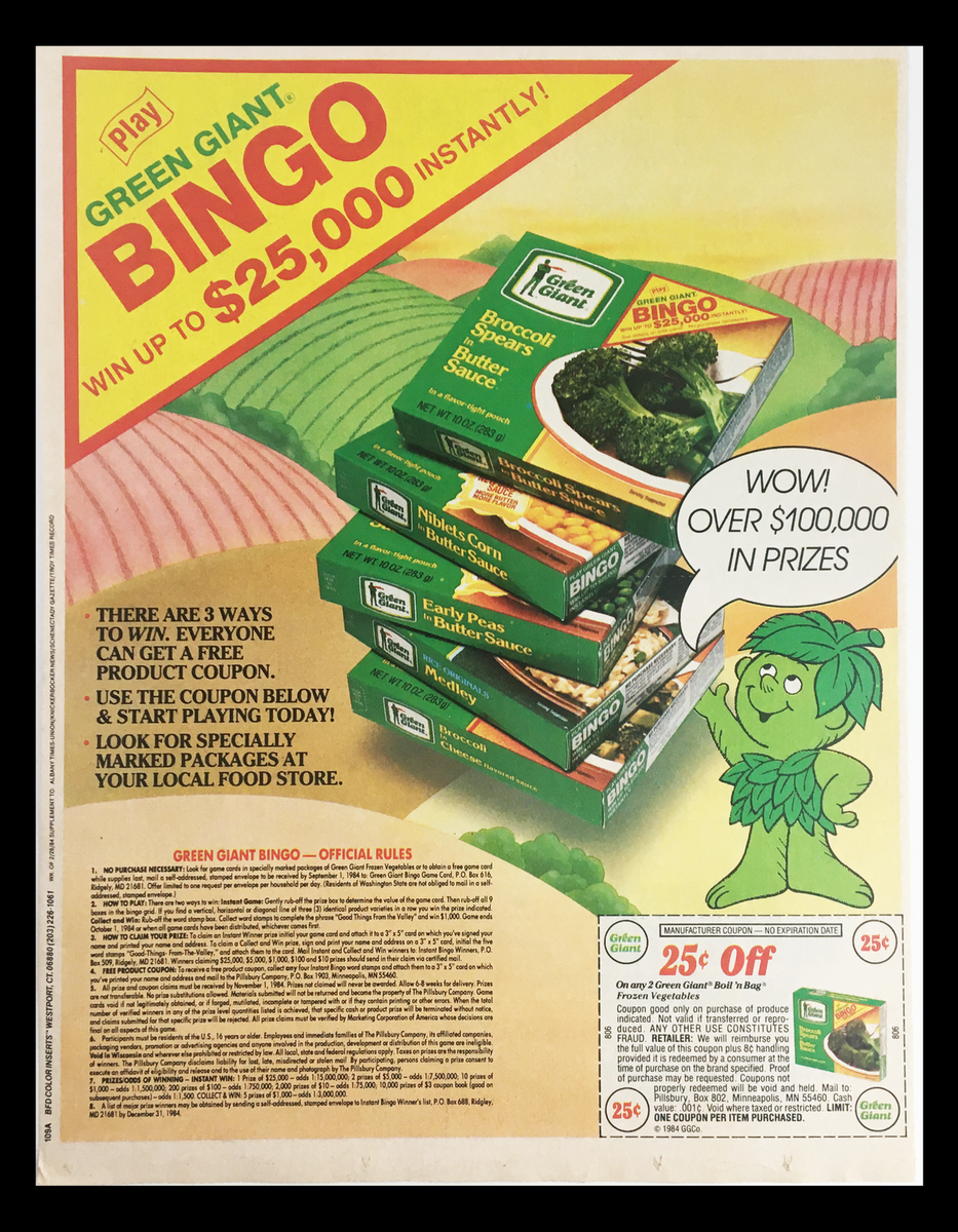 1984 Green Giant Broccoli Spears Bingo Circular Coupon