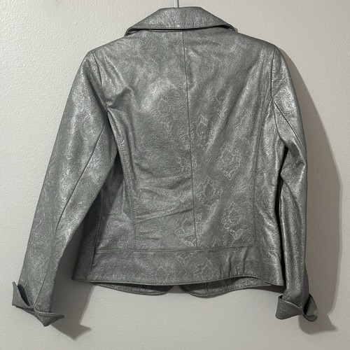 Vintage Leder Blazer Jacke Damen S Strukturiert Steampunk Mantel Gunmetal Silber Y2K - Bild 5 von 24