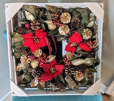New Large 20" CHRISTMAS NATURAL BOTANICAL WREATH * RED GOLD * made in USA