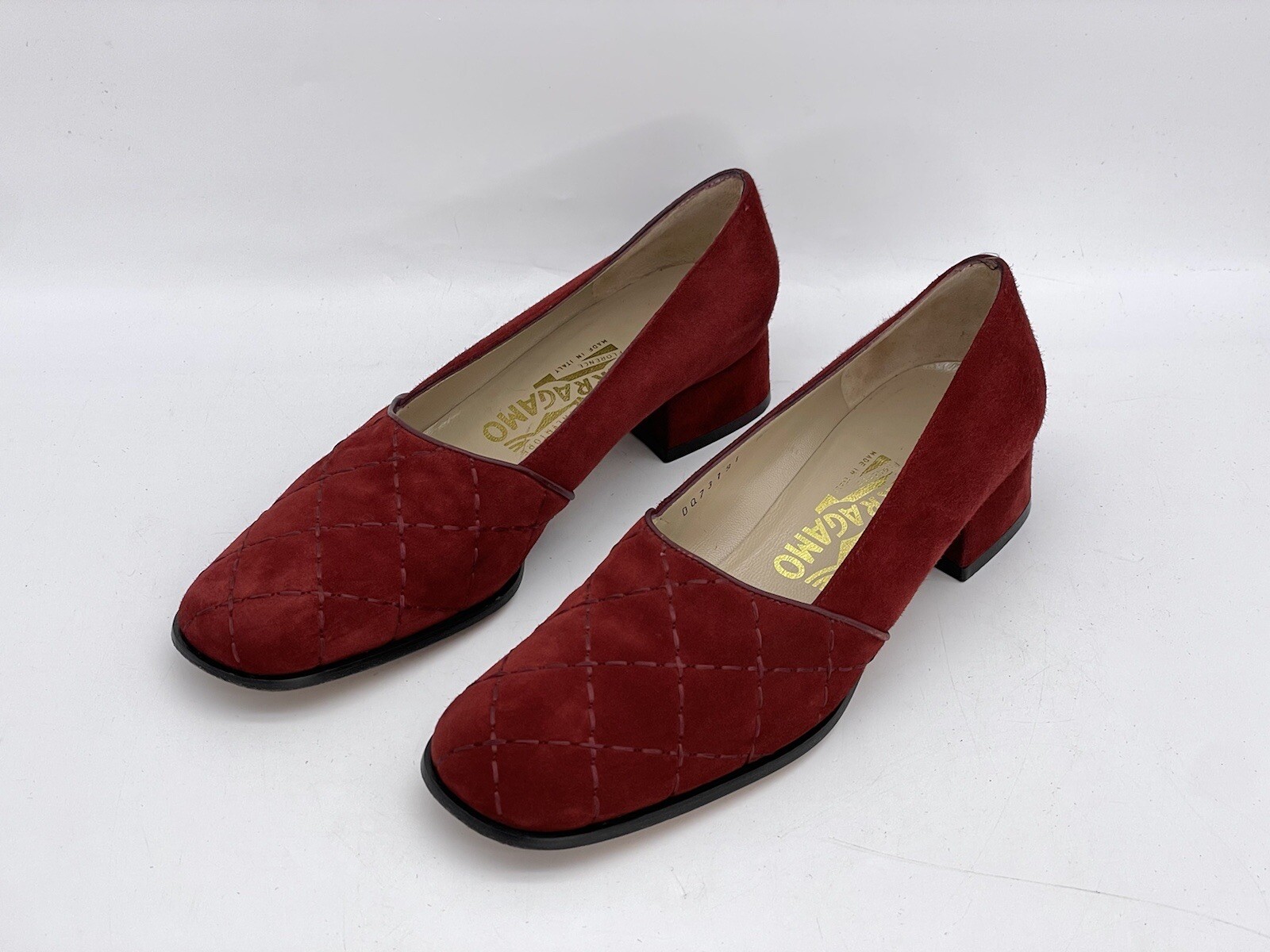 Burgundy Red Low Suede Heels Size 