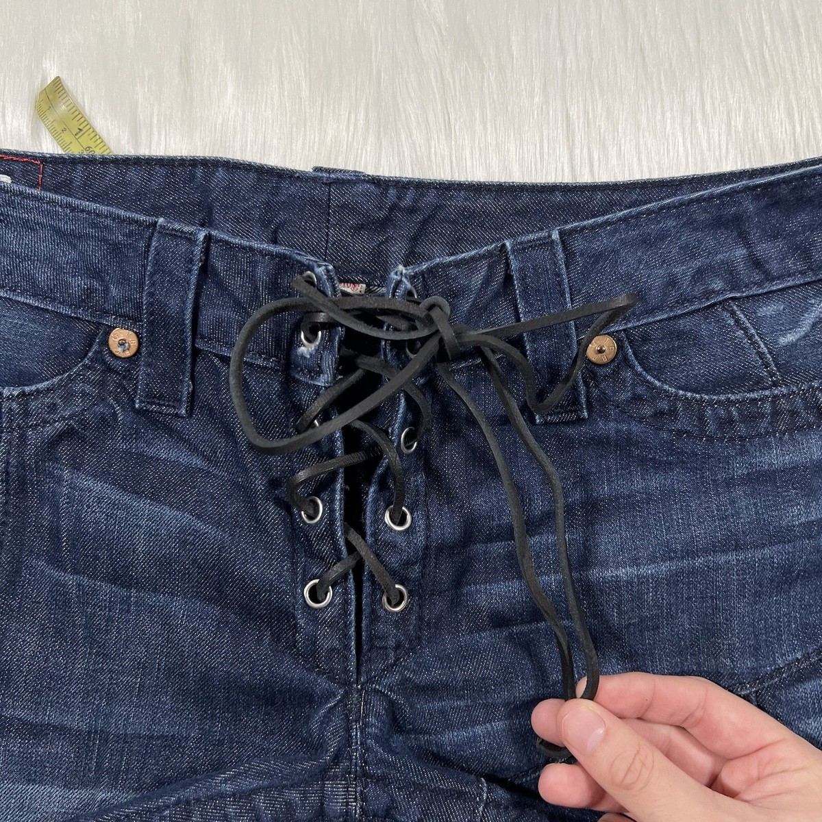 True Religion Women's Size 31 Dark Wash Lace Up Cassidy
