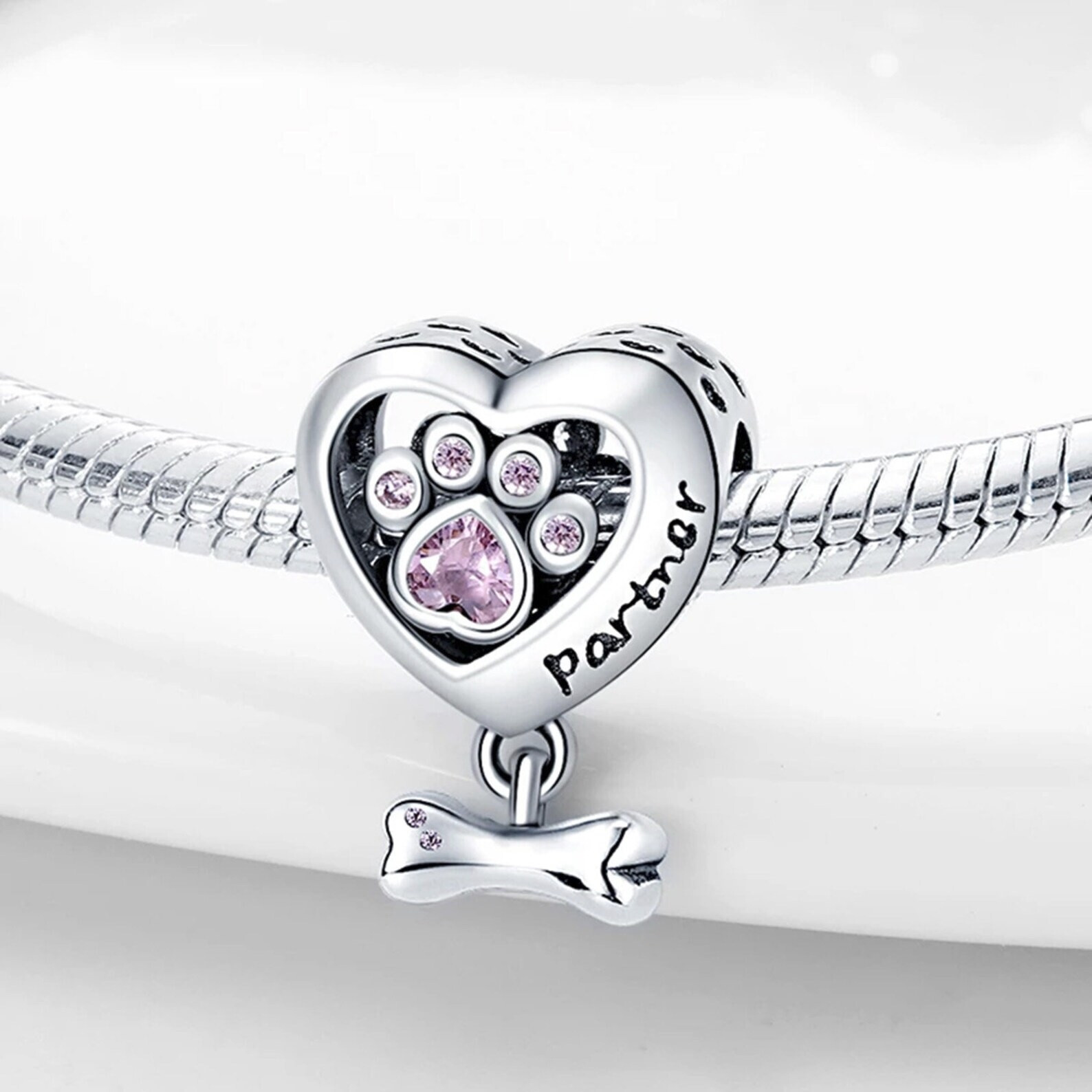 Dog Paw Mum Heart Bone Charm in Genuine 925 Sterling Silver 💖