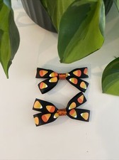 Handmade Spooky Halloween Girls Hair Bows Pigtails Boutique Alligator Clip 3