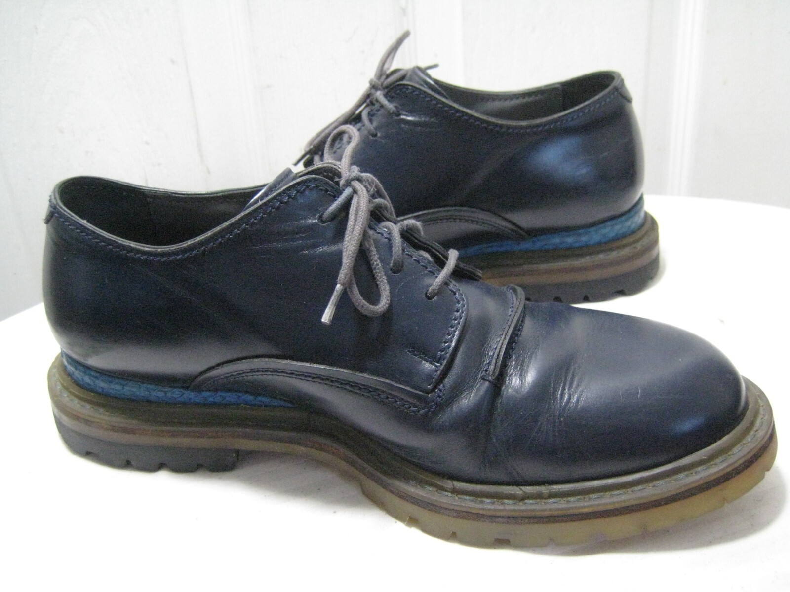 SAOLA SCARPE DERBY LANVIN ELAPHE IN PELLE BLU NAVY CON RIFINITURE DA UOMO TAGLIA 7