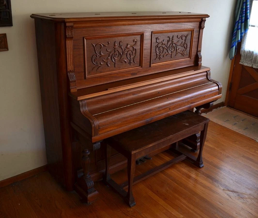 Antique 1880 Era Newby Evans Upright Piano in a Victorian Style