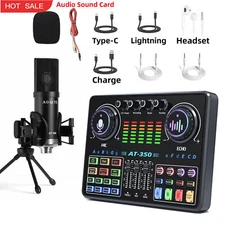 AT350 Live Streaming Kit 48V Audio Sound Card Condenser Microphone with Tripod #