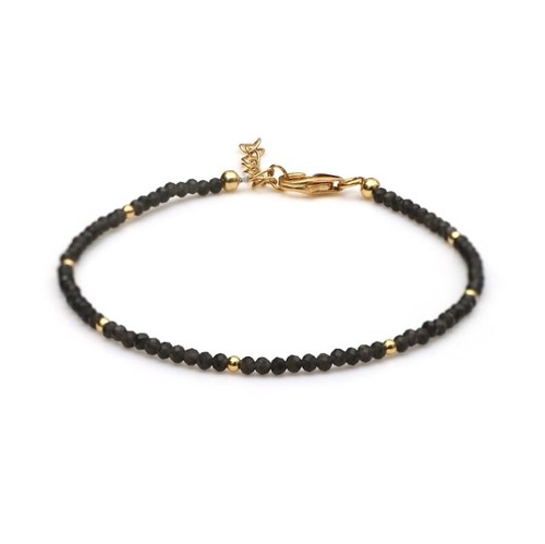 Natural Black Spinel Faceted Round 2-3MM Beaded Gold Filled Women Bracelet 6-9" - 第 1/8 張圖片