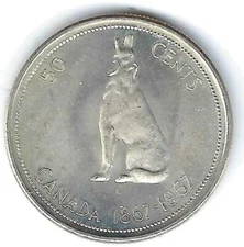 1967 Canadian Silver Uncirculated QEII & Holing Wolf Fifty Cent coin!